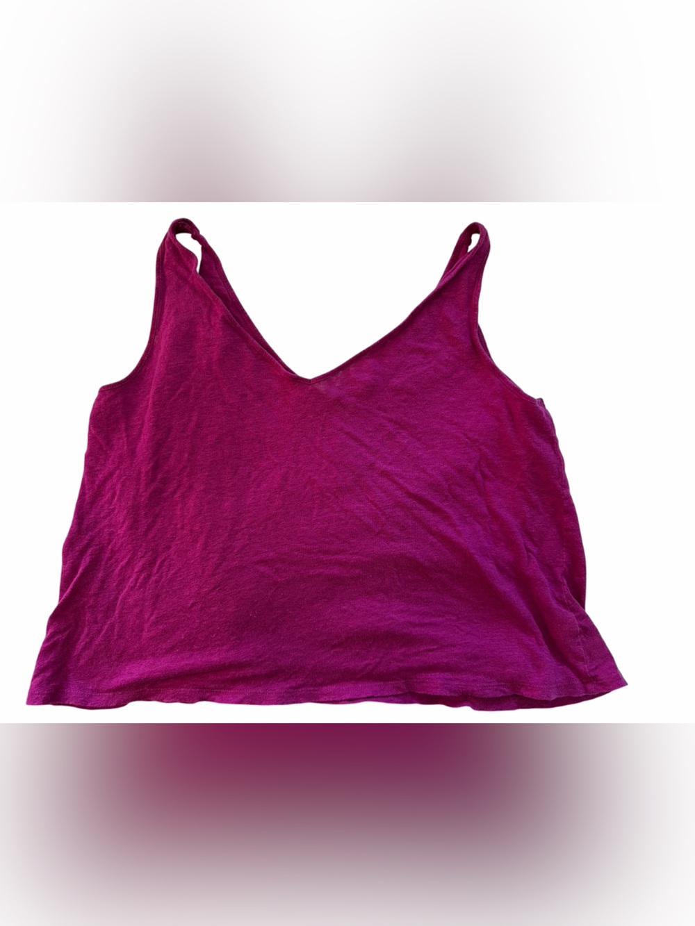 Linen V-Neck Tank Top - Magenta - Picture 2 of 4
